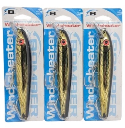 LOT OF 3) Bomber Saltwater Grade Wind-Cheater - 6in Gold Chrome/Black Back