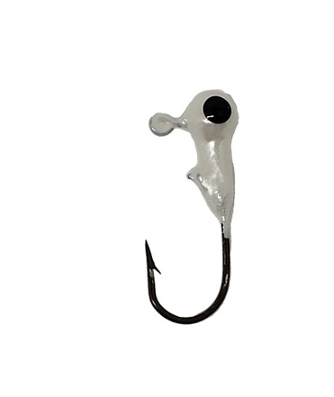 Round Head Jig Head with Eyes 1/32oz Size 6 Bronze Hook - Pearl White