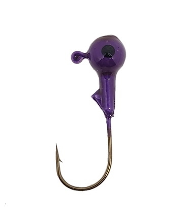 Round Head Jig Head with Eyes 1/8oz Size 2 Bronze Hook - Purple